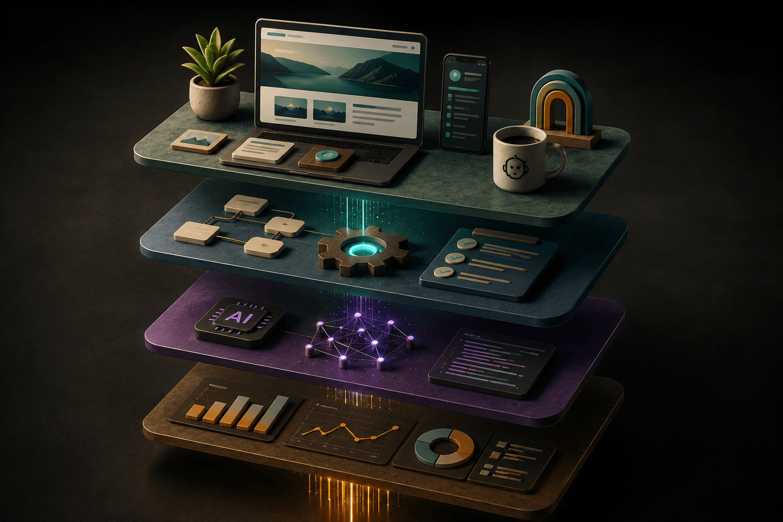 Four stacked layers of a connected business operating system